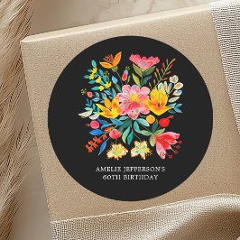 Zwarte Mexicaanse Bright Floral Fiesta Favoriet Ronde Sticker