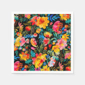 Zwarte Mexicaanse Bright Floral Fiesta Party Servet (Voorkant)