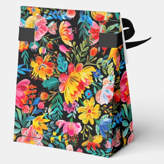 Zwarte Mexicaanse Bright Floral Fiesta Verjaardag Bedankdoosjes (Achterkant)
