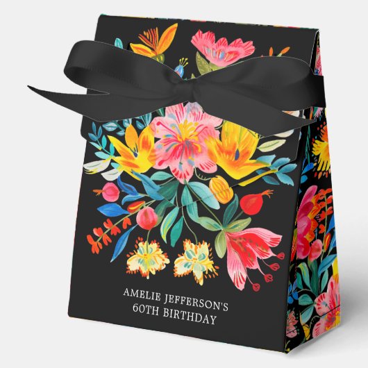 Zwarte Mexicaanse Bright Floral Fiesta Verjaardag Bedankdoosjes (Voorkant)