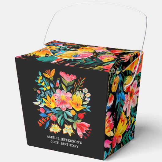 Zwarte Mexicaanse Bright Floral Fiesta Verjaardag Bedankdoosjes (Voorkant)