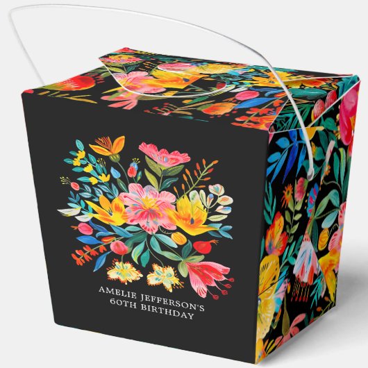 Zwarte Mexicaanse Bright Floral Fiesta Verjaardag Bedankdoosjes (Achterkant)