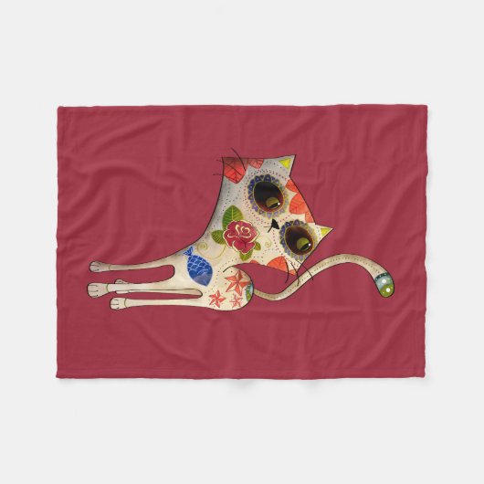 Zwarte Mexicaanse dag van de dode kat Fleece Deken (Voorkant (Horizontaal))