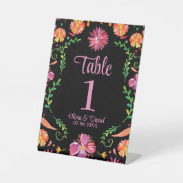 Zwarte Mexicaanse Feest Bloemige Trouw Tafel Numme Reclamebord Met Voetstuk