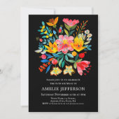 Zwarte Mexicaanse Fiesta Bloemen Thema Verjaardag Kaart (Voorkant)