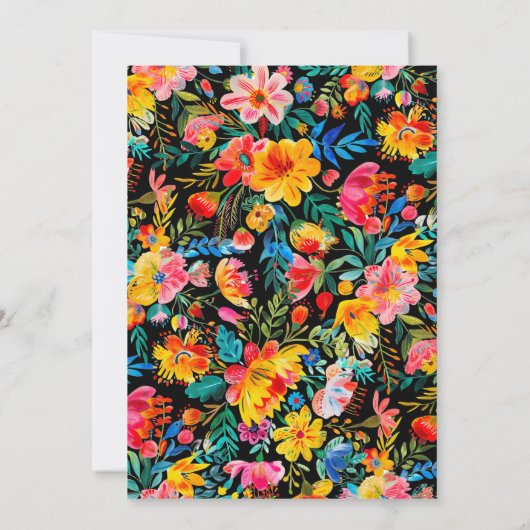 Zwarte Mexicaanse Fiesta Bloemen Thema Verjaardag Kaart (Achterkant)