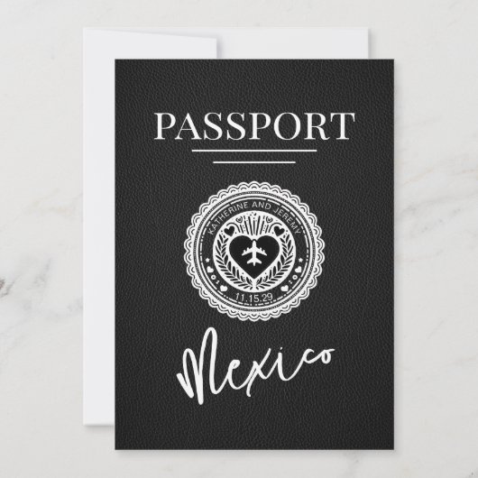 Zwarte Mexico Passport Wedding Kaart (Achterkant)