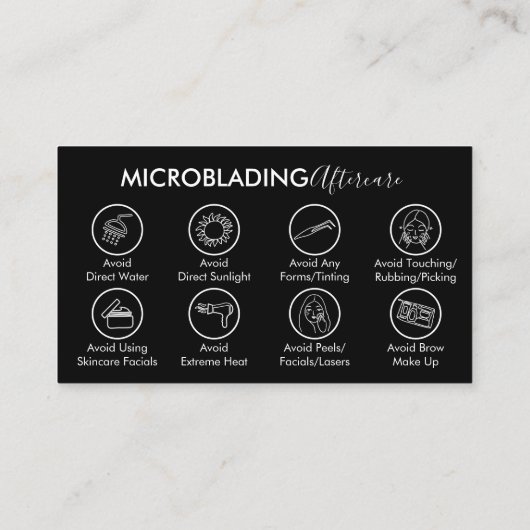 Zwarte Microblading Genezings Nazorg Instructies Visitekaartje (Achterkant)