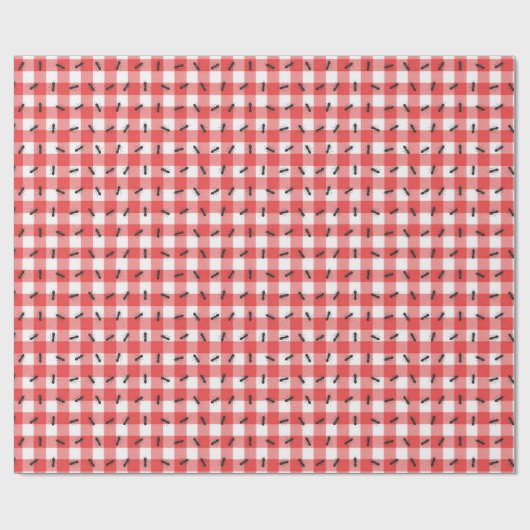 Zwarte mieren op Gingham Check Cadeaupapier (Vlak)