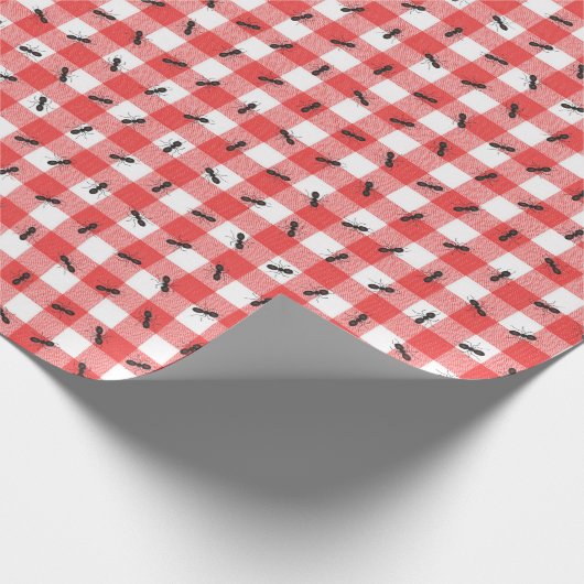 Zwarte mieren op Gingham Check Cadeaupapier (Hoek)