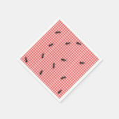 Zwarte mieren op wit en rood geruit servet (Hoek)
