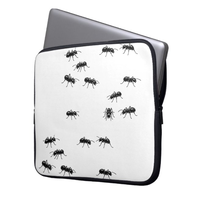 Zwarte Mieren op Wit Laptop Sleeve (Voorkant Links)