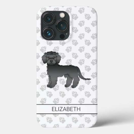 Zwarte Mini Goldendoodle Cartoon Hond & Naam Case-Mate iPhone Case (Achterkant)