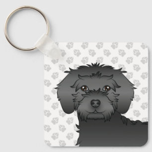 Zwarte Mini Goldendoodle Cartoon Hond & Naam Sleutelhanger