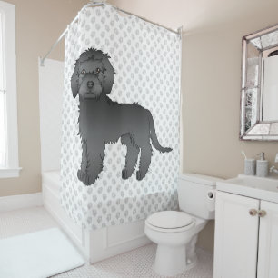 Zwarte Mini Goldendoodle Schattige Cartoon Hond & Douchegordijn