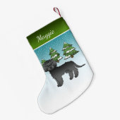 Zwarte Mini Goldendoodle - Winterbos & Naam Kleine Kerstsok (Achterkant (Hangend))