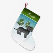 Zwarte Mini Goldendoodle - Winterbos & Naam Kleine Kerstsok (Voorkant (Hangend))