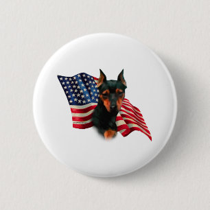 Zwarte miniatuur Pinscher Amerikaanse vlag; Min Pi Ronde Button 5,7 Cm