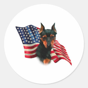 Zwarte miniatuur Pinscher Amerikaanse vlag; Min Pi Ronde Sticker