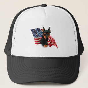 Zwarte miniatuur Pinscher Amerikaanse vlag; Min Pi Trucker Pet