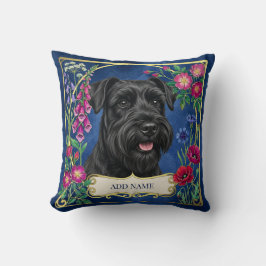 Zwarte Miniatuur Schnauzer Op Blauwe Kussen