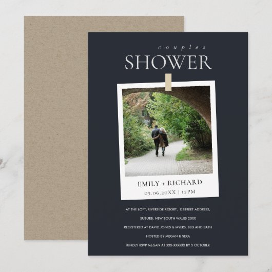 ZWARTE MINIMAAL AANGEPASTE FOTO-KOPPELS WINKELEN BEDANKKAART (Voorkant / Achterkant)