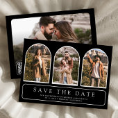 Zwarte Minimaal Boog Foto Collage QR Code Trouwen Save The Date