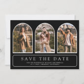 Zwarte Minimaal Boog Foto Collage QR Code Trouwen Save The Date (Voorkant)