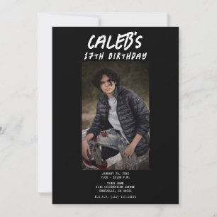 Zwarte Minimaal Fotografisch Foto Verjaardagsfeest Kaart