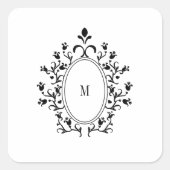 Zwarte Minimaal Monogram Vierkante Sticker (Voorkant)
