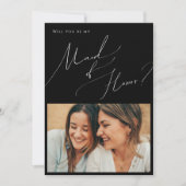 Zwarte Minimal Script Foto Getuige Trouwkaart Kaart (Voorkant)