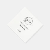 Zwarte Minimale Bloemige Monogram Bruiloft Servet (Hoek)