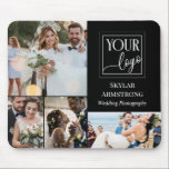 Zwarte minimale fotograaf voor uw Logo fotocollage Muismat<br><div class="desc">Fotocollage kleine zakelijke muismat voor een professionele fotograaf met vier foto's,  zodat u uw werk en uw logo kunt laten zien,  samen met naam en titel.</div>