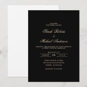 Zwarte Minimale Kalligrafie Gold Script Wedding Kaart (Voorkant / Achterkant)