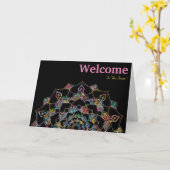 Zwarte minimale Mandala welkomstkaart Kaart (Gele Bloem)