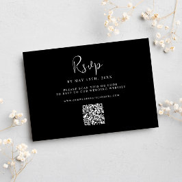 Zwarte minimale moderne legant bruiloft QR-code RSVP Kaartje