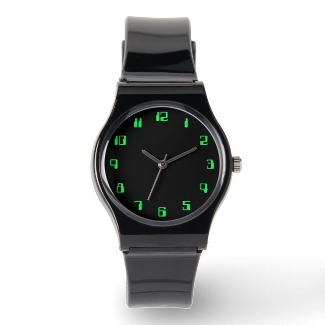 Zwarte minimalist met  computernummers horloge (Voorkant)