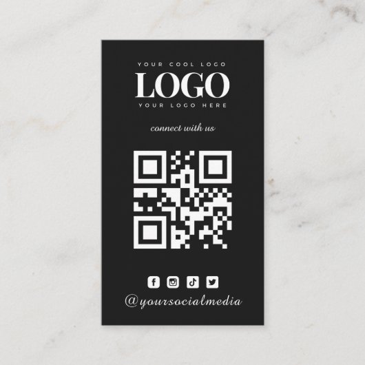 Zwarte minimalistische aangepaste QR-code voor Log Visitekaartje (Voorkant)