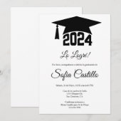 Zwarte minimalistische afstuderen-uitnodiging kaart (Voorkant / Achterkant)