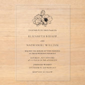 Zwarte minimalistische Anemone Line Art Wedding Acryl Uitnodigingen (Voorkant)
