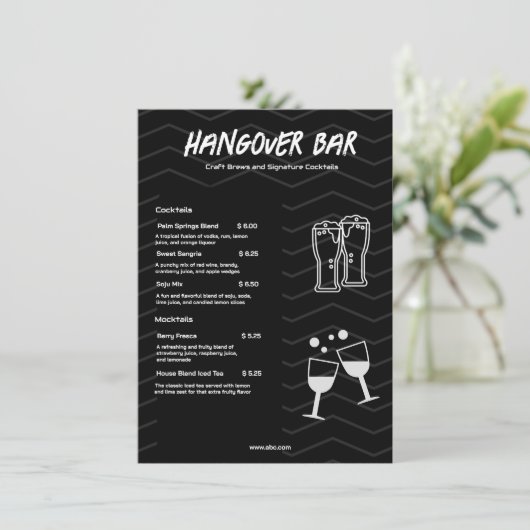 Zwarte Minimalistische Bar Drank Menu (Staand voorkant)