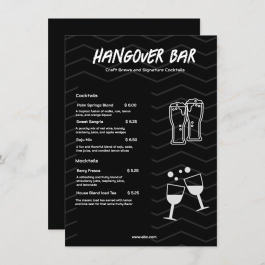 Zwarte Minimalistische Bar Drank  Menu (Voorkant / Achterkant)