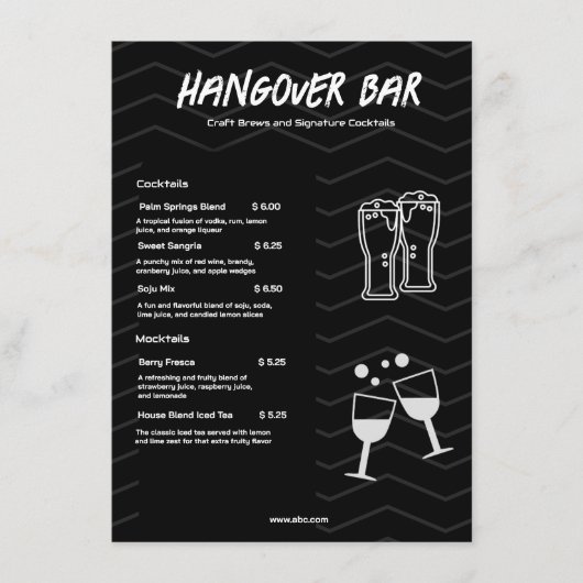 Zwarte minimalistische bar Drink Menu (Voorkant)