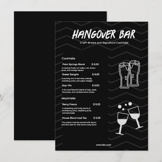 Zwarte minimalistische bar Drink Menu (Voorkant / Achterkant)