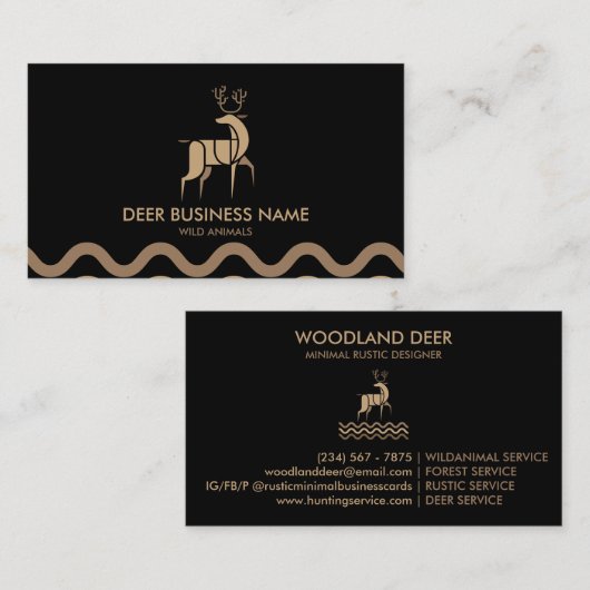 Zwarte minimalistische bosdierentuin visitekaartje (Voorkant / Achterkant)