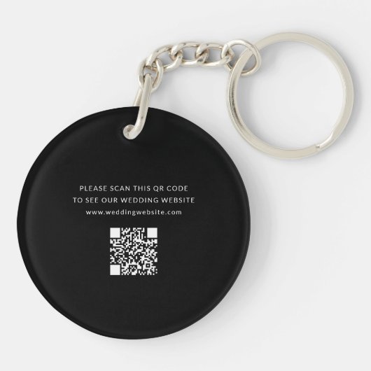 Zwarte minimalistische bruiloft Bewaar de datum QR Sleutelhanger (Achterkant)