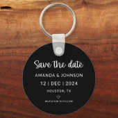 Zwarte minimalistische bruiloft Bewaar de datum QR Sleutelhanger (Voorkant)