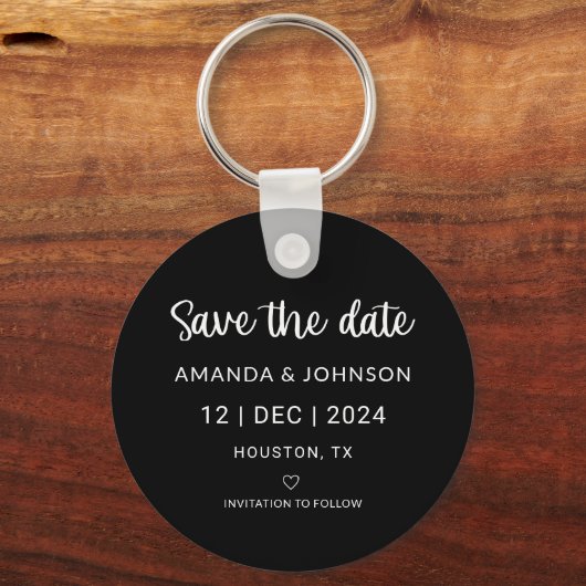 Zwarte minimalistische bruiloft Bewaar de datum QR Sleutelhanger (Voorkant)