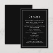 Zwarte minimalistische bruiloft details Kaart (Voorkant / Achterkant)