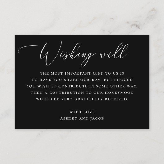 Zwarte minimalistische bruiloft | Honeymoon Wishin Informatiekaartje (Voorkant)